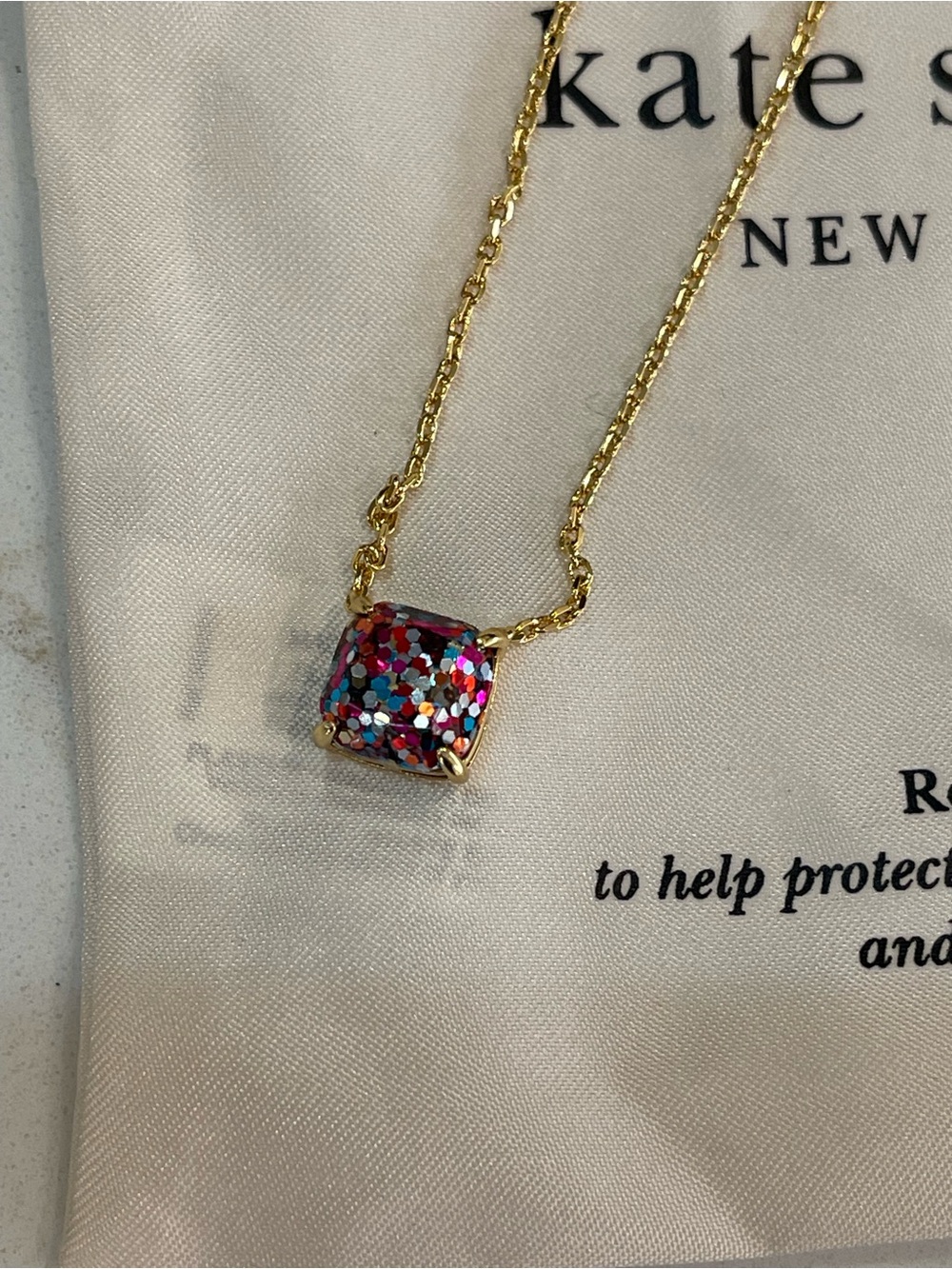kate spade Gold Necklace with Multicolor Glitter Pendant